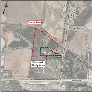 Aerial image of wells 5/5A showing location of area of environmental assessment